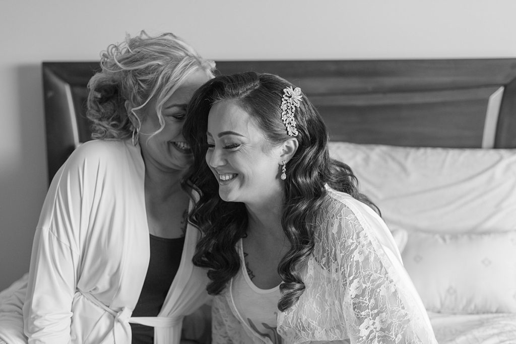 Black and White of Bride Laughing