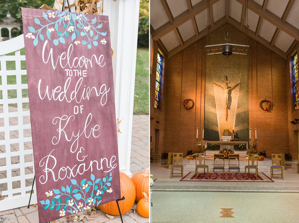 Wedding sign and church