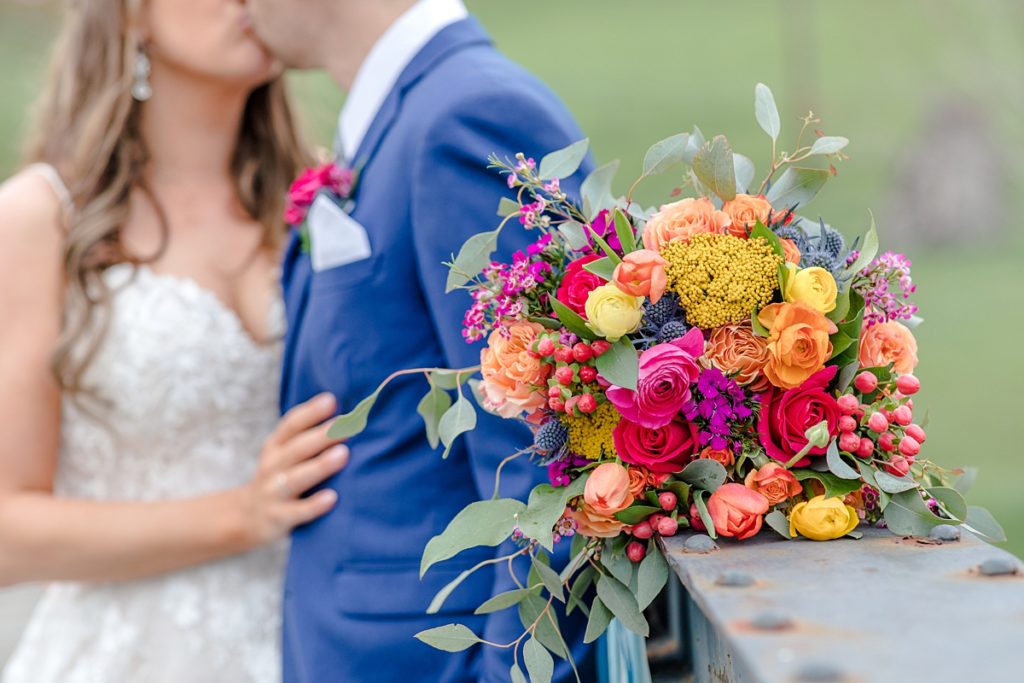 Pink, orange and yellow bridal bouquet