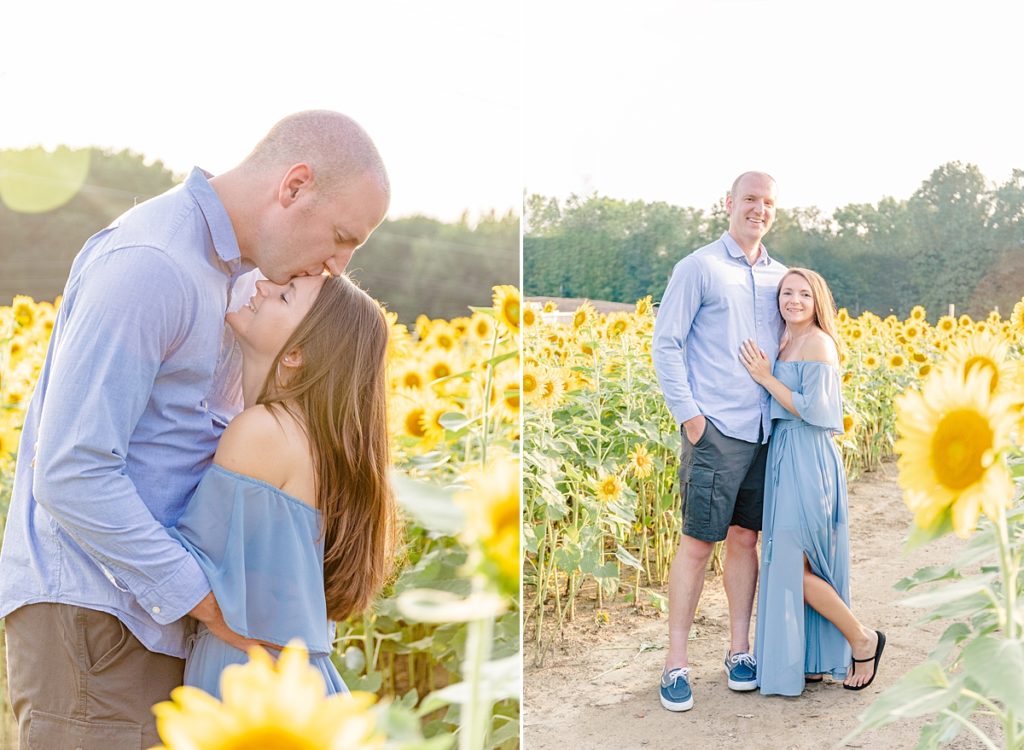 Couple poses in a Sunflower Field