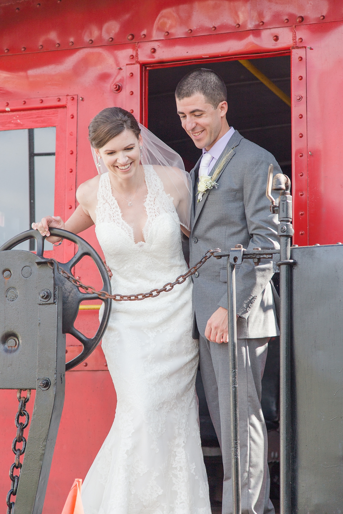 Bride and Groom in Steam Engine Train