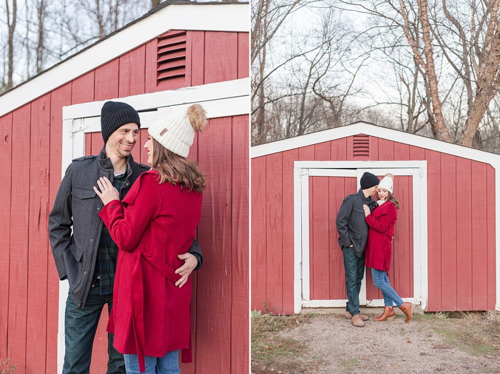 Christmas Engagement Session at a Red Barn